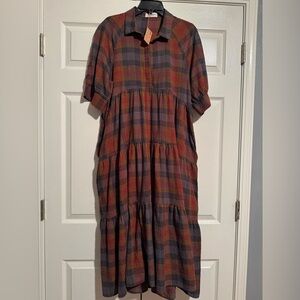 NATURAL LIFE Plaid Dress - Red, Black, Yellow